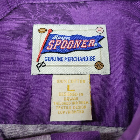 Reyn Spooner Hawaiian Shirt Mens L Purple Palm Trees 100% Cotton Short Sleeve - Picture 4 of 9